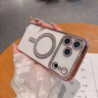 Femmes Filles Mignon Bling Sparkly Diamond Wireless Charging Soft TPU Plating Bumper Magnetic Case pour iPhone 17 Pro Max 17 Air