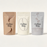 Sacs à café personnalisés imprimés recyclables noir mat avec valve, fermeture éclair latérale en aluminium, fond plat, réutilisables pour grains de café