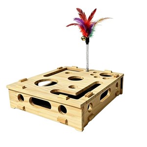Boîte à puzzle en bois pour chat avec labyrinthe et plumes, anti-ennui pour chats - Product Image 1