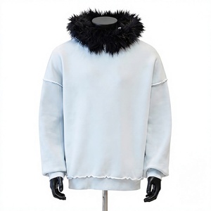 Unisex Light Blue Hooded Fleece Pullover Sweatshirt 100% Cotton Breathable Eco-Friendly Regular Fit Winter Streetwear - Product Image 4