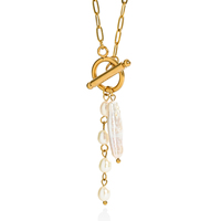 Collier de perles OT pour femme avec fermoir à bascule doré, pendentif cœur baroque, breloque chat en pierre, pompon Biwa, bijoux fins étanches pour mariée, cadeau pour elle