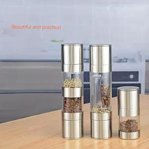Kitchen Gadget Stainless Steel Glass Salt Spice Shaker Ajustable Coarse Mill Manual Double-layer Pepper Grinder
