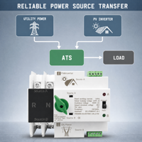 Commutateur de transfert automatique monophasé ATS 2P 100A 230V double alimentation 6kA Classe PC pour onduleur solaire photovoltaïque sur rail DIN