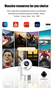 Proyector de vídeo eléctrico TOSSEDAR R3 WiFi 2G RAM Android 13 4K decodificación inteligente Android Focus batería incorporada para proyección de películas - Product Image 4