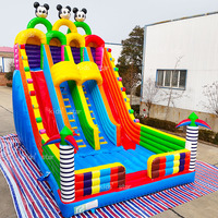 Grand toboggan gonflable commercial extérieur en PVC à double piste, château gonflable, aire de jeux pour enfants, toboggan gonflable géant à sec