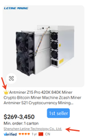 Bitmain Antminer Z15 Pro ASIC Miner 840K Sol s Equihash Algorithme ZEC Zcash Mining Machine