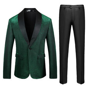 男性用ビジネススーツスリムフィット3ピースボタンブレザーウェディングプロムタキシード弓チェック柄ジャケットパンツセット - Product Image 3