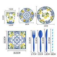 Ensemble de vaisselle jetable en acier inoxydable de style pastoral transfrontalier avec 8 serviettes pour décorations d'événements et fêtes d'anniversaire