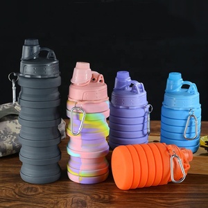Botella de agua plegable de silicona sin BPA de marca privada al por mayor para acampar y viajar con diseño plegable - Product Image 2