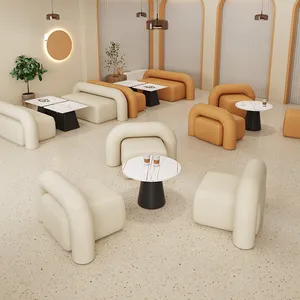 Customized Design Pu Leather Couch Seat Restaurant coffee book Store Booth Seating Commercial Furniture Set Sofa Chair KTV table