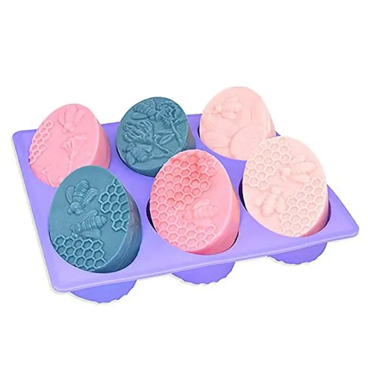 Wholesale 6 Cavity BPA Free Personalized Custom 3D Oval Shape Bee Silicone Soap Molds
