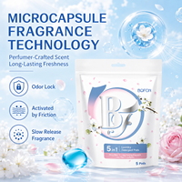 Pod Cuci Pakaian OEM ODM Paket Percobaan 5pcs Pembersih Mendalam 5D Ramah Lingkungan Perlindungan Warna Penghilang Noda Sabun Cuci Gel Grosir