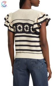 <strong>Open</strong> Stitch Short Sleeve Floral <strong>Knitted</strong> Sweater Casual Summer Embossed Digital Printing Front Logo <strong>Computer</strong> - Product Image 3