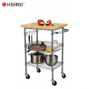 3 Tier có thể điều chỉnh Kim Loại Nhà Bếp dịch vụ tiện dụng giỏ hàng xe đẩy với giỏ