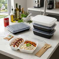 Assiettes jetables pour aliments, compatibles micro-ondes, conteneur alimentaire en PP avec couvercle transparent, boîte d'emballage alimentaire à emporter noire