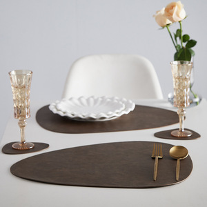 Leather Placemat Heat Insulating Anti Scalding Oil Resistant <b>Table</b> Mat Solid Color Oval Shape for Dining Use - Product Image 1