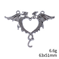 Konektor Hati Naga Kembar 63x51mm Paduan Perak Antik 2 Loop untuk Kalung Statement Gothic