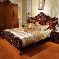 Ensemble de meubles de chambre à coucher classiques en bois antique, lit king size haut de gamme, lit queen size GMB21