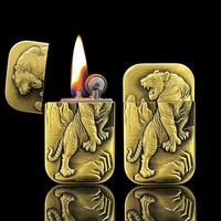Briquet de fête classique rétro en alliage de zinc, avec coque en métal bronze et crâne en relief doré, rechargeable, accessoires pour fumeurs