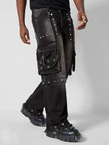 Pantaloni <span class=keywords><strong>jeans</strong></span> da <span class=keywords><strong>uomo</strong></span> di alta qualità a gamba dritta allentato con tasca multi design nero <span class=keywords><strong>grigio</strong></span> con catena lavata per unghie <span class=keywords><strong>jeans</strong></span> da <span class=keywords><strong>uomo</strong></span> - Product Image 3
