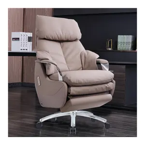 Kursi sofa elektrik kulit asli putar, dudukan kantor mekanik modern manajer putar ergonomis, kursi berlengan
