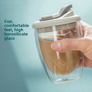 Tasse à café au lait en verre transparent à double paroi, verre borosilicate avec couvercle, tasse à jus créative pour la maison - Product Image 3