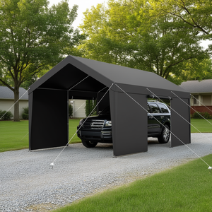 Abri de voiture extérieur robuste noir 12x20 pieds avec parois latérales pour véhicules - Product Image 2