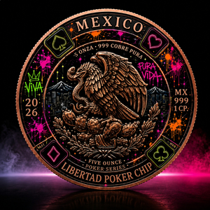 Koin Tembaga Murni 99,9% 5oz Seri Neon Graffiti Poker 2026 Meksiko Libertad, Lencana Elang Sayap Kemenangan 3D Bulat Berwarna, Kenang-kenangan - Product Image 3