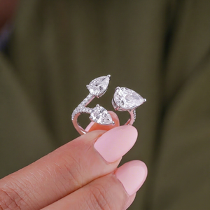 Meilleur Prix Bague en Or pour Femme, Diamant de Laboratoire Certifié IGI, Coupe Poire et Marquise, Trio de Pierres de Luxe, Vente en Gros OEM Fine - Product Image 1