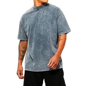 Camiseta de Hombre Lisa Vintage de Alta Calidad Personalizada al por Mayor, Algodón Grueso, Lavado Ácido, Holgada, Cuello Redondo, Básica, 100% Algodón - Product Image 2