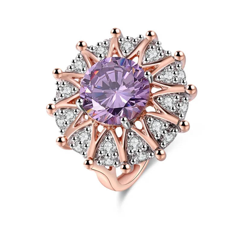 Venta al por mayor de lujo hermoso púrpura circón compromiso diamante circón anillos de boda para mujer hombre