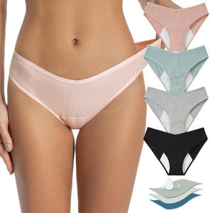 Pantalones menstruales de gran venta para mujer, ropa interior de absorción de 3 capas a prueba de fugas, <span class=keywords><strong>Bikini</strong></span> de punto sólido, cintura para menstruación - Product Image 1