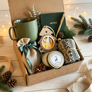 Coffret cadeau de Noël de luxe pour femmes, mug en céramique verte, carnet, stylo, <span class=keywords><strong>bougie</strong></span> parfumée, chaussettes, coffret cadeau d'entreprise pour les fêtes - Product Image 1