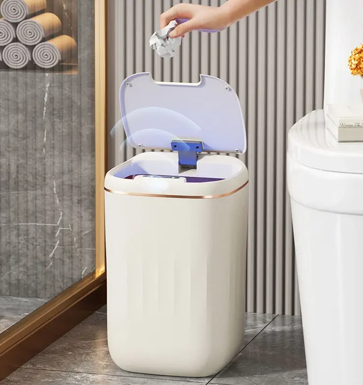 Cubo de basura con Sensor inteligente para cocina, lata de basura para baño, luz, sala de estar familiar de lujo, cubo de basura con grietas, Cubo Basura