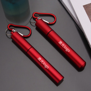 <span class=keywords><strong>Paille</strong></span> télescopique pliable en acier inoxydable à fond <span class=keywords><strong>rond</strong></span> avec étui pliable, porte-clés, logo laser personnalisé - Product Image 6