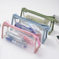 Pochette à cosmétiques transparente colorée avec logo personnalisé étui à crayons pour stylo marqueur cadeau porte-sac de papeterie simple pour étudiant