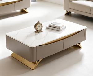 Table basse moderne avec plateau en marbre, structure en métal, rangement, meubles de salon - Product Image 4