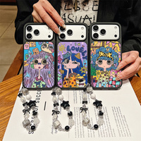 Coque de téléphone mignonne dégradée pour bébés filles, compatible iPhone 17 16 15 14 Pro Max, avec breloques, chaîne bouclée, papillon laser et dos doré arc-en-ciel