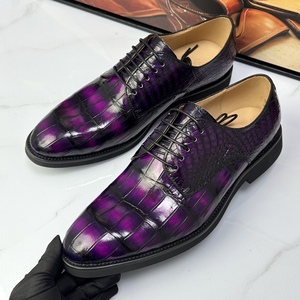 Zapatos Oxford de vestir formales con cordones y punta cuadrada para hombre, 100% cuero de cocodrilo, suela de goma, para todas las estaciones, para oficina. - Product Image 6