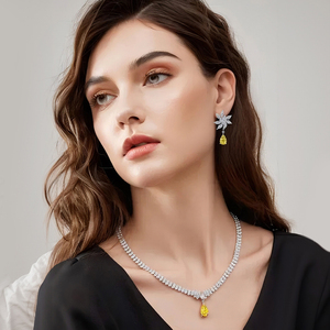 Collier tennis en argent 925 pour femme, Messi Jewelry Customized MSN-886, diamant jaune de culture en forme de poire, tendance. - Product Image 5