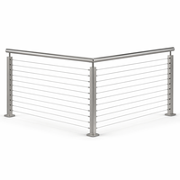 Système de garde-corps d'angle à 90 degrés en acier inoxydable avec poteau carré et main courante à sommet rond pour balcon, terrasse, application d'angle