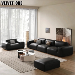 Canapé en cuir véritable noir <span class=keywords><strong>extra</strong></span> large moderne de luxe - Canapé de salon surdimensionné confortable et profond en peluche douce - Product Image 1