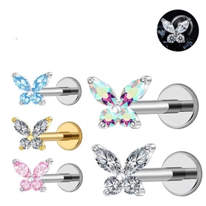 Perhiasan Fashion Titanium ASTM F136 Bunga Merah Muda Tindik Tubuh Labret Helix Lobe Anting Zirkon - Product Image 2