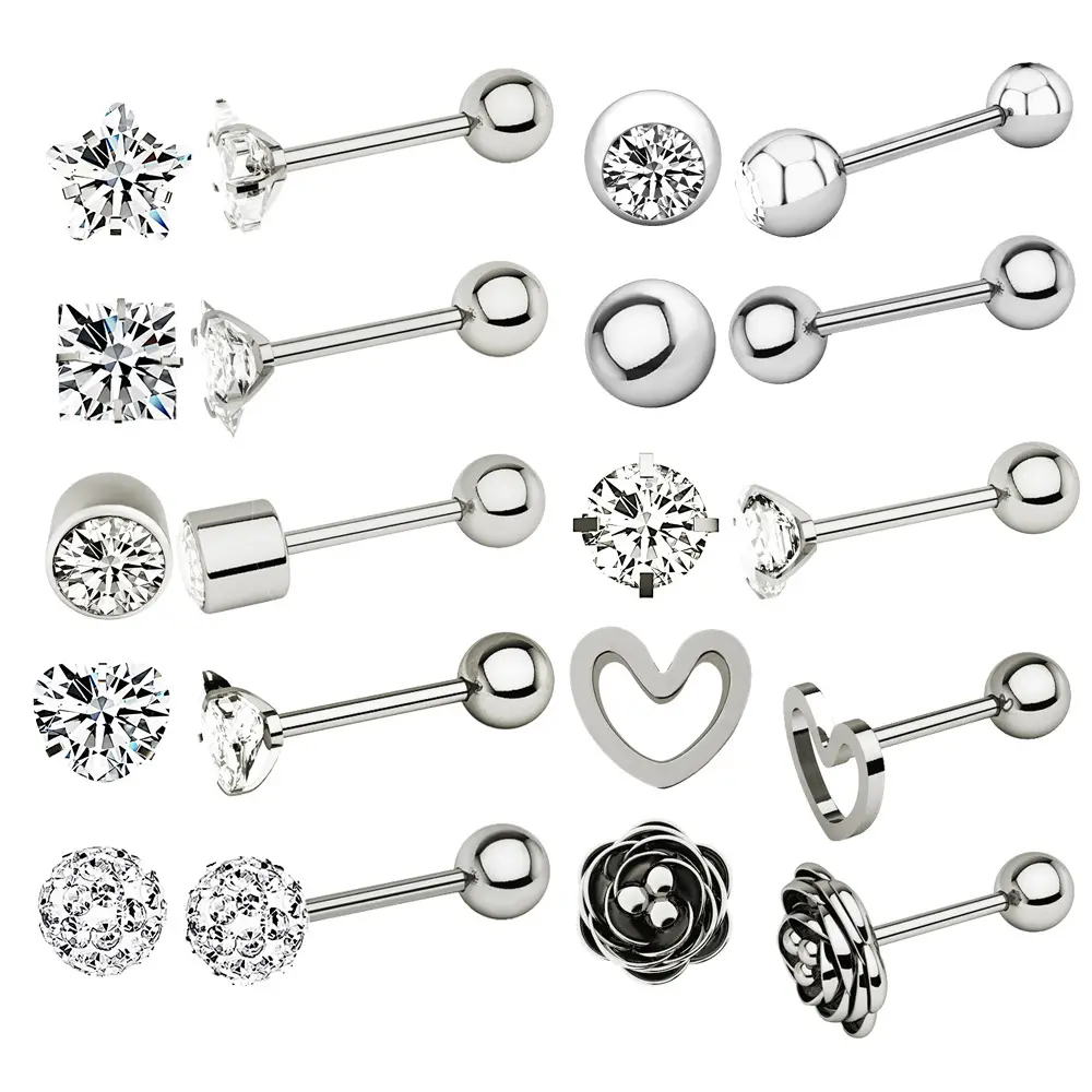 VRIUA round Ball Stud Stainless Steel Barbell Earring Set Cartilage Helix Earring Piercings for Tragus Cartilage Ear