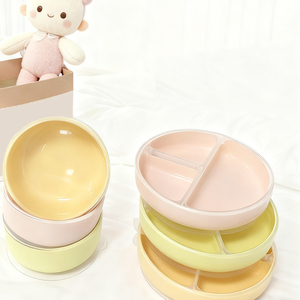 Ensemble de vaisselle pour enfants en silicone, nouveau matériau, assiettes divisées à ventouse, écologiques, sans BPA, assiettes en silicone pour bébé - Product Image 1