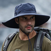 Topi Bucket Pria Bahan Nylon Custom Pabrik Dengan Tali Leher, Topi Hiking Bernapas Tahan Air Bertepi Lebar, Topi Boonie Nelayan