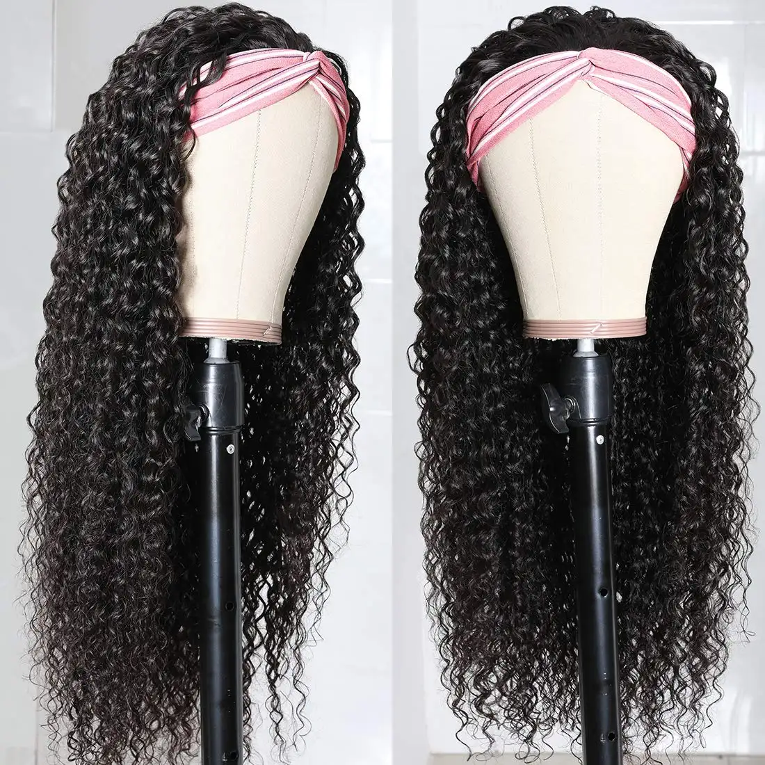 African American Women Headband Wig Short Headband Malaysian Curly Wigs Human Hair Kinky Curly Headband Wig 12 Inch