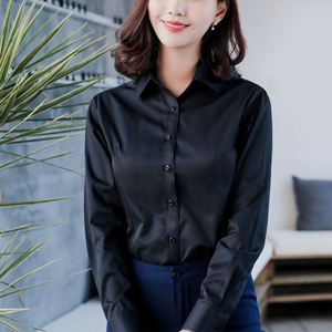 נשים חולצה ארוך שרוול חולצות מוצק צבע משרד חולצה חברתית - Product Image 4