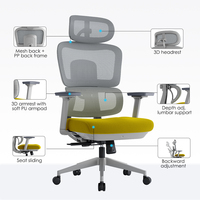 Chaise de bureau ergonomique élégante avec dossier entièrement réglable en hauteur, appui-tête 3D et soutien lombaire avant-arrière