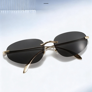 Occhiali da Sole Senza Montatura Y2k per Donne, Montatura in Metallo, Marca di Lusso, Occhiali da Sole Chic a Occhio di Gatto, Lenti con Pellicola Oceanica, Occhiali Ovali Senza Montatura - Product Image 5